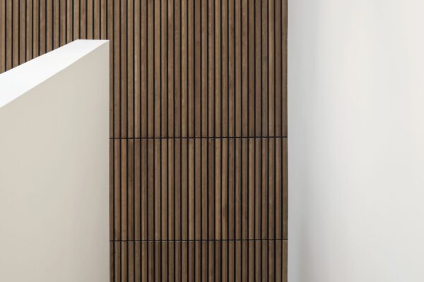 October 2021, images from the regeneration of BAFTA's 195 Piccadilly headquarters, designed by Benedetti Architects with Knight Harwood serving as the principle contractor on the project. Pictured: Architectural and interior design detail within the newly developed building.